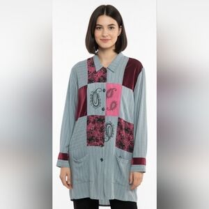 Surya Vintage Gray Red Patchwork Blazer Large